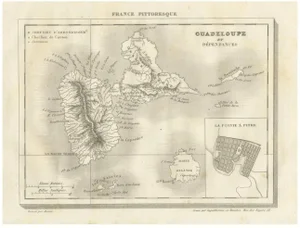 Antique Map of Guadeloupe and Dependencies France Pittoresque, C. 19th Century, 1835