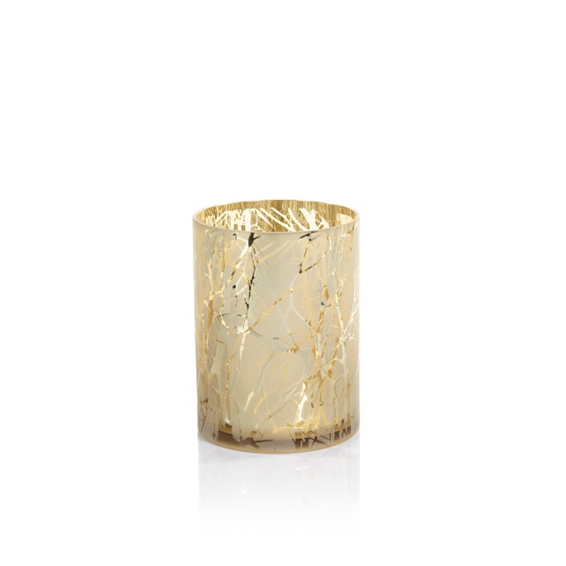 Modern Gold Plated Branch Design LED Glass Hurricane, 9.5" For Sale - Image 3 of 3