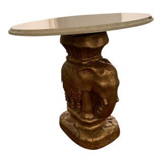 1970’s Hollywood Regency Marble and Plaster Elephant Side Table For Sale