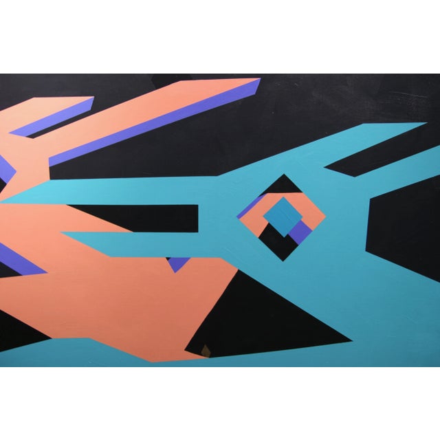 Colorful abstract painting of surreal orange and blue deer floating in a black starry night sky. The title "Cielo de...