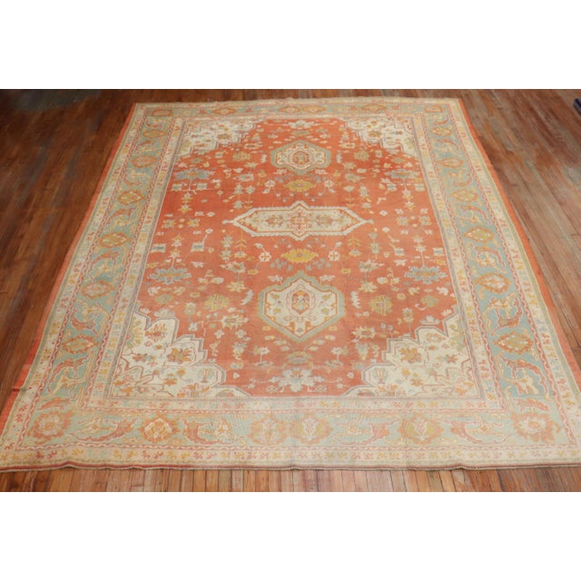 Orange Peel Antique Zabihi Collection Turkish Oushak Carpet For Sale - Image 9 of 9