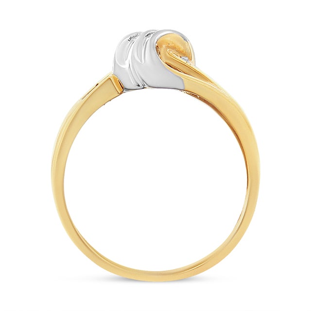 Haus of Brilliance 10K Yellow and White Gold 1/10 Cttw Baguette and Round-Cut Diamond Bypass Ring (I2 Color, H-I Clarity) - Size 7 For Sale - Image 4 of 6