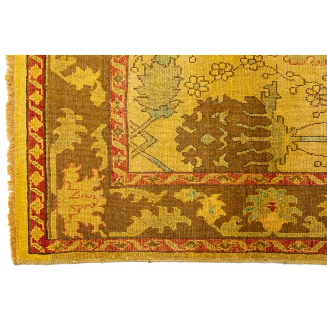 Textile 1950s Goldenrod Oushak Handmade Wool Rug With Floral Design For Sale - Image 7 of 10