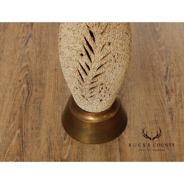 Mid 20th Century Mid Century Modern Textured Glazed Tall Terracotta Table Lamp For Sale - Image 5 of 12