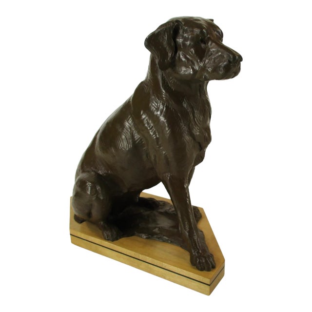 Dan Ostermiller, Bronze Dog, Lab, Labrador Sitting Statue, Wooden Bace Artist Signed: 1995, 2/20 For Sale