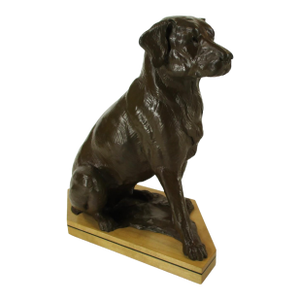 Dan Ostermiller, Bronze Dog, Lab, Labrador Sitting Statue, Wooden Bace Artist Signed: 1995, 2/20