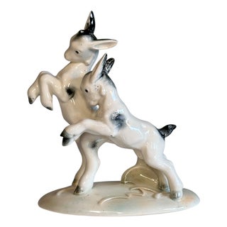 Art Nouveau Jumping Goat Buck Figurine in Porcelain from Hertwig & Co, 1920s For Sale