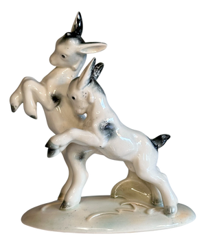 Art Nouveau Jumping Goat Buck Figurine in Porcelain from Hertwig & Co, 1920s