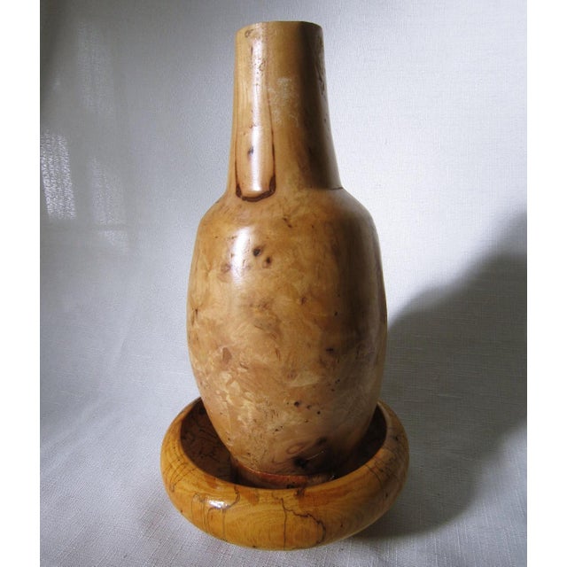 Artisan Mid Century Burlwood Vase and Bowl, Signed For Sale - Image 6 of 6