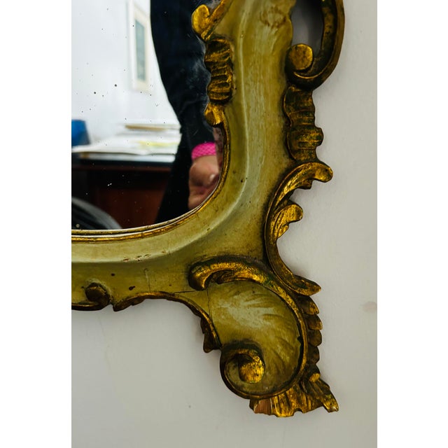Antique Rococo Style Carved Wood Gilt & Floral Decorated Venitian Mirror For Sale - Image 10 of 12