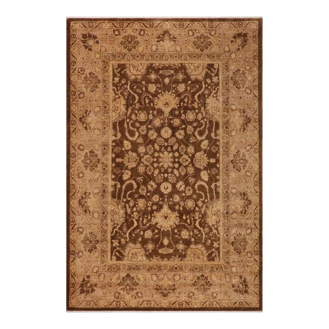 Classic Ziegler Brown Tan Hand-Knotted Wool Rug - 8'11'' X 11'10'' For Sale