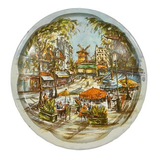 Mid-Century Modern Moulin Rouge Round Enamel Tray By, Daher Paris For Sale