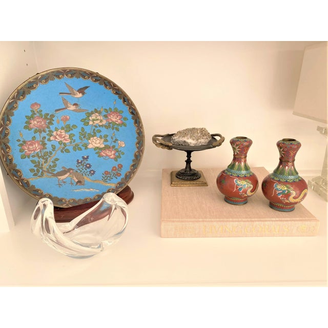 A lovely petite pair of Chinese cloisonne garlic head vases decorated with dragons and flora CIRCA: Early 20th Century...