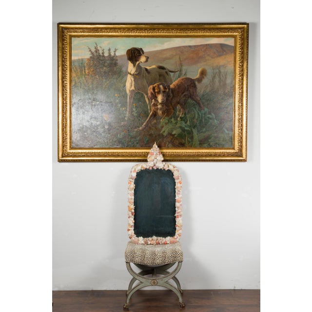American 1930s Shell Mirror with Pyramidal Crest and Pastel Tones For Sale - Image 4 of 11