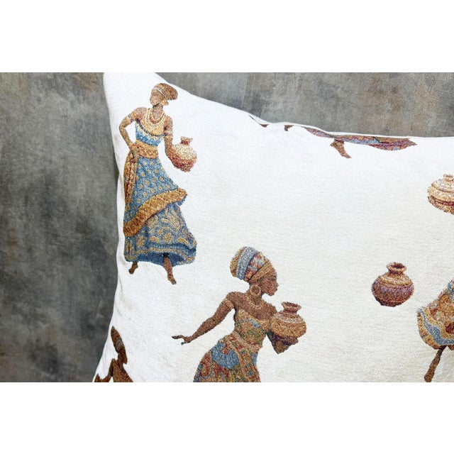 African Pottery Women Jacquard Cushion Cover For Sale - Image 11 of 11