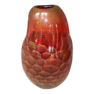 Vintage Late 20th Century Italian Marina & Susanna Sent Murano Glass Contemporary Style Sommerso Honeycomb Gold Flecked Freeform Vase