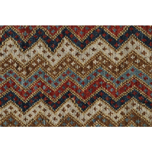 Rug & Kilim 2010s Rug & Kilim’s Antique Tribal Style Rug in Red, Blue and Beige-Brown Chevrons For Sale - Image 4 of 7