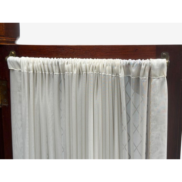 English Regency, Demilune Cabinets, Mahogany, Brass, Fabric, England, 20th C. For Sale - Image 9 of 14