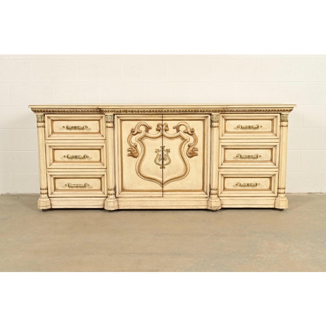 Romweber Hollywood Regency French Rococo Cream Lacquered Parcel Gilt Nine-Drawer Dresser, Circa 1960s For Sale - Image 12 of 12