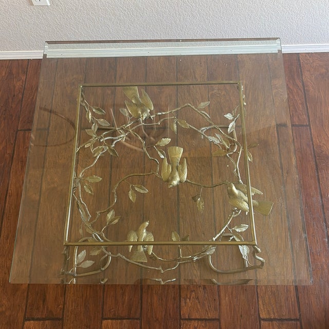 Brass 1970s Vintage Italian Brass Organic Tree & Bird Square Cocktail Table For Sale - Image 8 of 9
