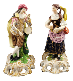 Bloor Period Rococo Figures of Musicians from Derby Porcelain, 1815, Set of 2