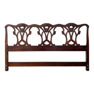 1960s Vintage Mid Century Solid Wood Carved Headboard by Henredon For Sale