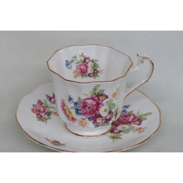 Elizabethan England Bone China Floral White and Gold Tea Cup and Saucer For Sale - Image 12 of 12