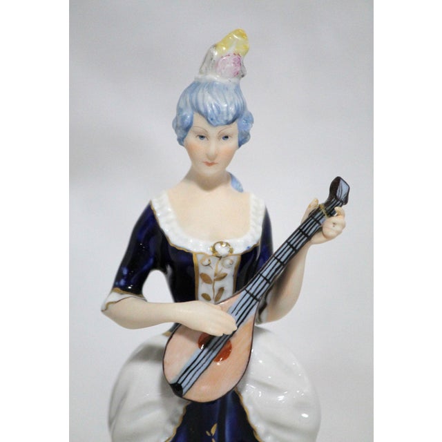 1910s Beautiful Antique 1919 Royal Dux Porcelain Colonial Couple Playing Instruments For Sale - Image 5 of 10