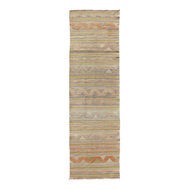 Mid 20th Century Vintage Turkish Kilim Runner With a Stripe and Modern Design For Sale