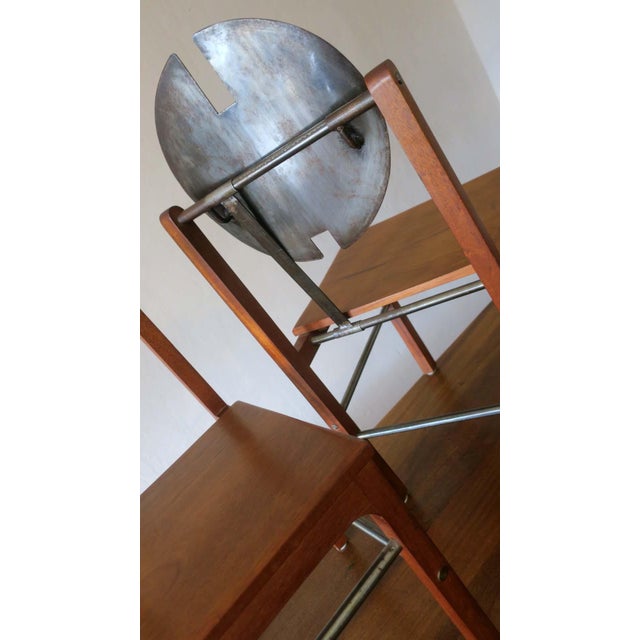 Brutalist Mid-Century Brutalist Teak and Patinated Steel Dining Table & Chairs, Set of 7 For Sale - Image 3 of 18