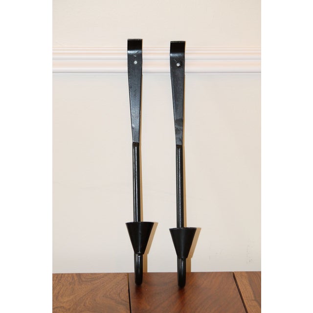 Modern Pair of Sleek, Modernist Wrought Iron Candle Sconces For Sale - Image 3 of 6