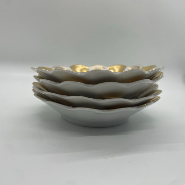 Vintage Lc Bernadotte Porcelain Floral Dish, 22k Gold, 4" Diameter, Lot of 4 For Sale In Miami - Image 6 of 10