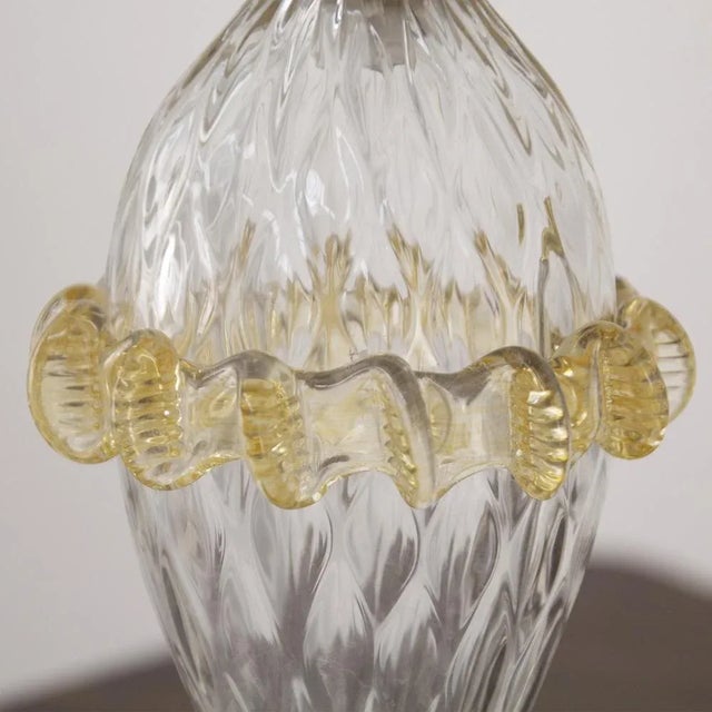 Transparent Murano Glass Table Lamps with Artistic Golden Artistic Decorations, Italy, Set of 2 For Sale - Image 6 of 9