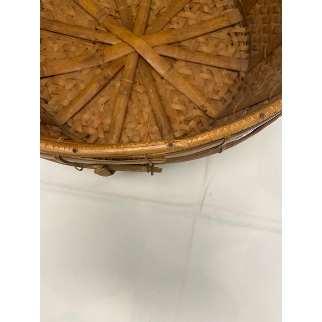 Large Vintage Wicker Floor Basket - Handwoven Splint Storage Basket - Rustic Farmhouse Decor For Sale - Image 11 of 12
