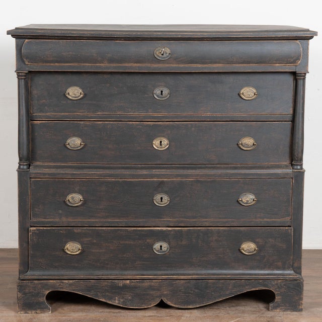 Biedermeier 19th Century Large Black Chest of Five Drawers From Denmark For Sale - Image 3 of 18