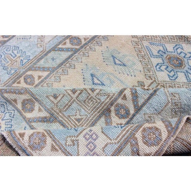 Hand Knotted Oushak Rug From Turkey With All Over Design in Blues and Cream For Sale - Image 9 of 11