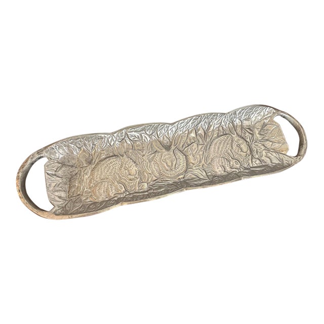 Vintage Cast Aluminum Rabbit Serving Tray With Handles For Sale