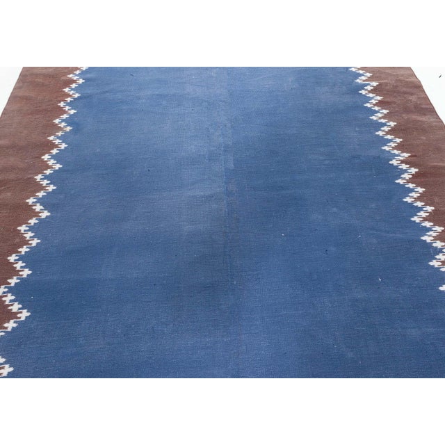 Doris Leslie Blau Vintage Indian Dhurrie Blue Brown Runner For Sale - Image 10 of 10