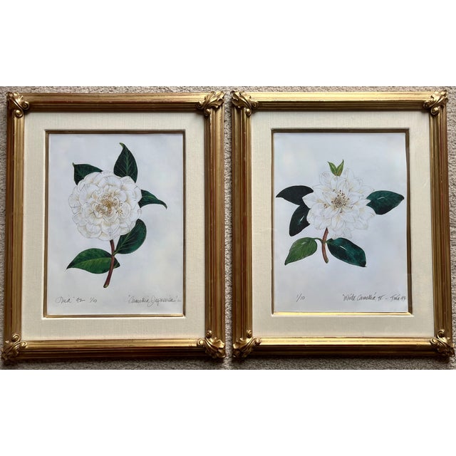 Paper "Camellia Japonica" Botanical Prints-Custom Gold Leaf Frames-Set 2 For Sale - Image 7 of 7