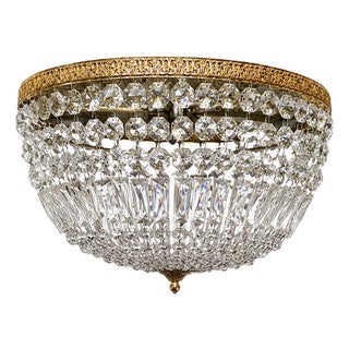 Empire Ceiling Lamp in Crystal and Gilded Bronze, 1980s For Sale