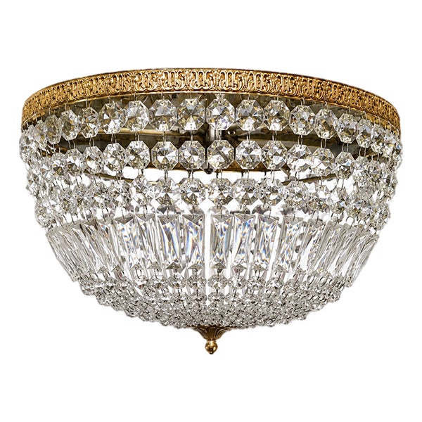 Empire Ceiling Lamp in Crystal and Gilded Bronze, 1980s For Sale