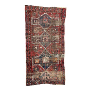 Antique Turkish Geometric and Tribal Distressed Rug 3.7 x 6.6 For Sale