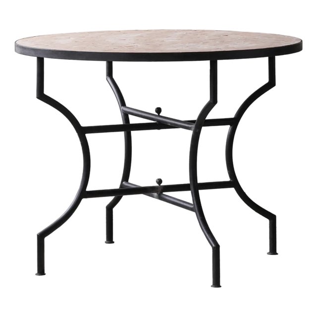 Matthew Izzo Home Moroccan Zellige Unglazed Pink Tile and Iron X Base 40" Round Bistro Table For Sale