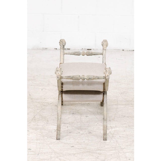 Italian Midcentury Empire Style Painted and Upholstered Bench with Ram Heads For Sale In Atlanta - Image 6 of 9
