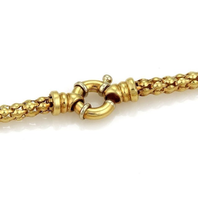 Late 20th Century Aquamarine Beads 18k Yellow Gold Fancy Flex Tube 2 Floral Tassel Necklace For Sale - Image 5 of 5