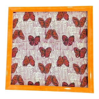 Hunt Slonem Pink Butterflies Textile, Framed For Sale