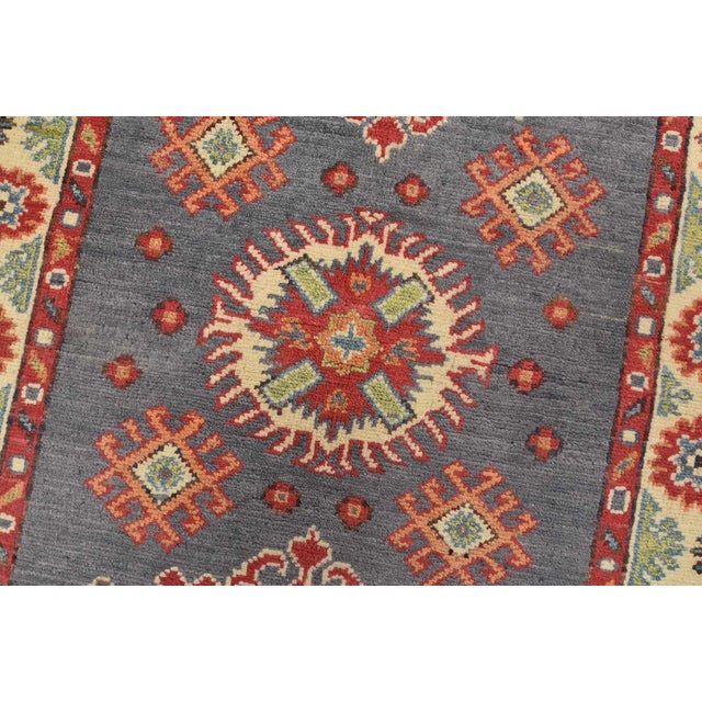 Textile Kazak Runner 2’10” X 6’7” Blue Wool Tribal Hand-Knotted Oriental Rug For Sale - Image 7 of 12
