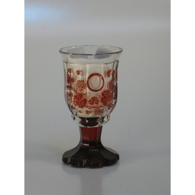 Cup Goblet Bohemian Glass Ruby Flashed Cut Engraved Cornucopia Antique Grand Tour For Sale - Image 13 of 17
