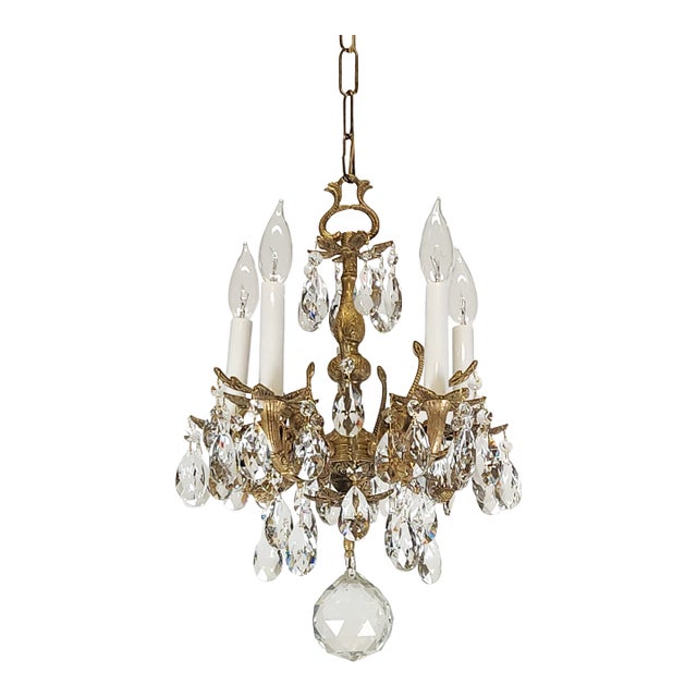 Antique 5 Light Sensational Shinning Swanky Brass Cut Lead Crystal Chandelier ~ Rewired ~ Restored ~ Rejuvenated ~ Ready to Hang ~ For Sale