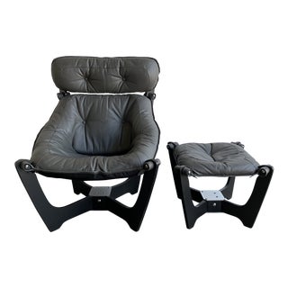 Contemporary Luna Lounge Chair and Ottoman - a Pair For Sale